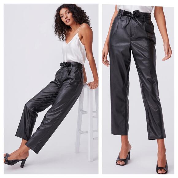 Paige The Melila Faux Leather Crop Belted Trouser Pants Size 4 - Picture 1 of 13